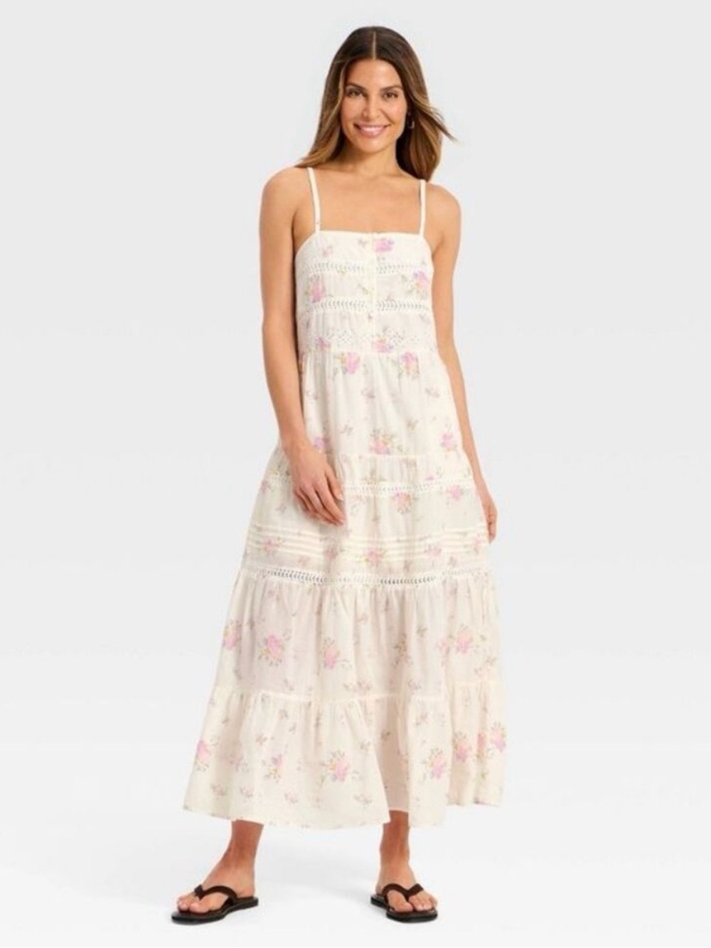 Universal Thread Cream Maxi Dress with Pink Floral Print